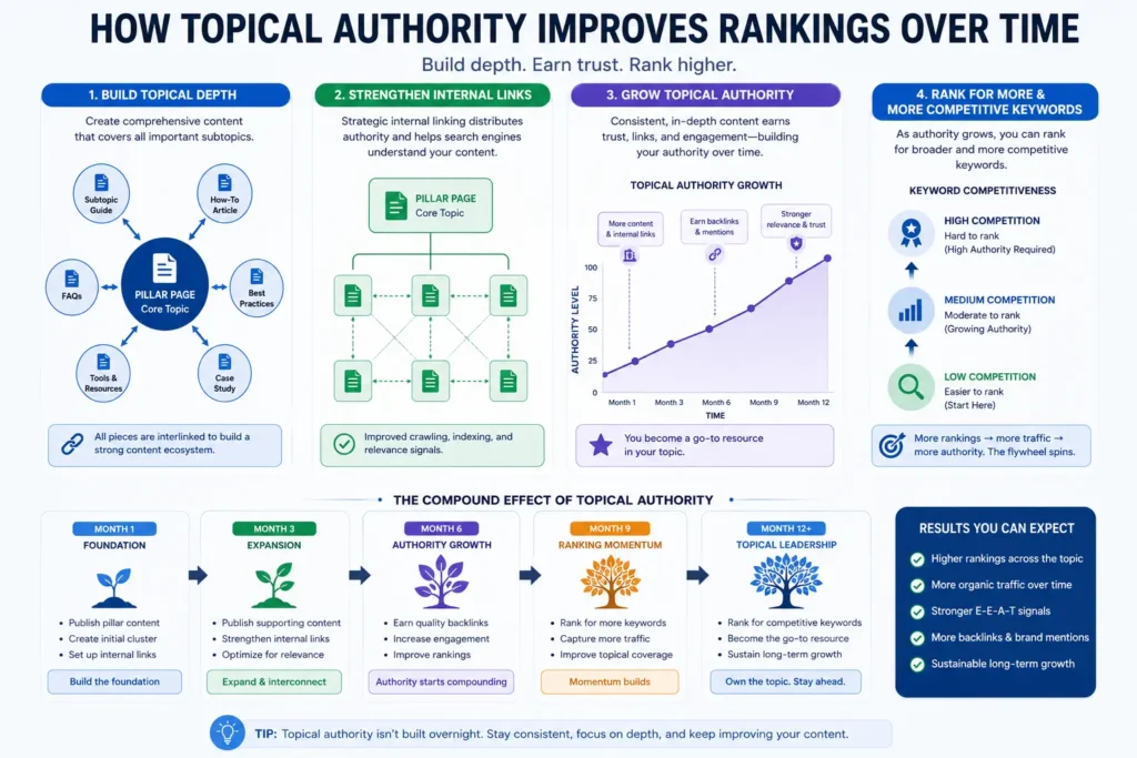 Topical authority improving keyword ranking potential